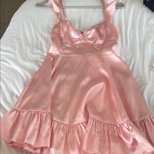 Pink Satin Ruffle Dress